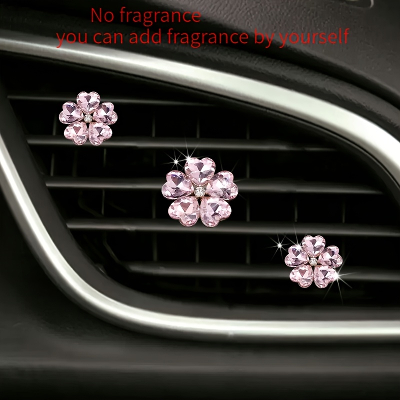 TEMU 3pcs Set Heart-shaped Crystal Five-petal Flower Car Air Vent Clips - Car Scent Diffusers, Air Fresheners For Car , Fashionable And Elegant Car