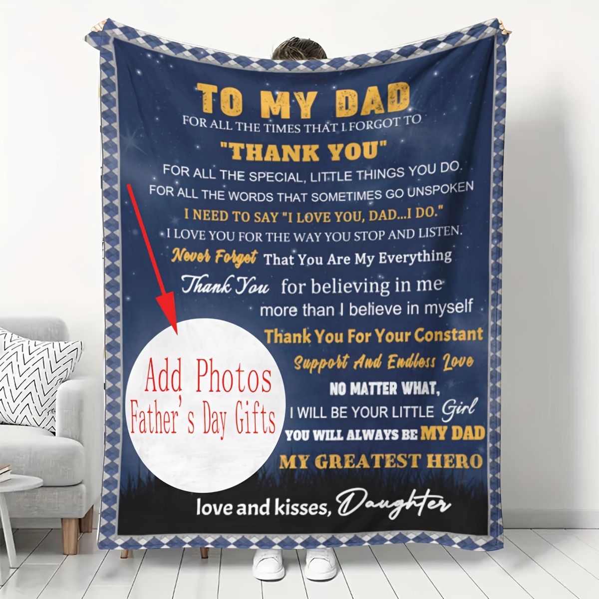 

1pc Custom Photo Gift Blanket For Father's Day - Personalized Photo Blanket Envelope With Message And Photo - Sofa Blanket, Nap Blanket, Car Throw Blanket