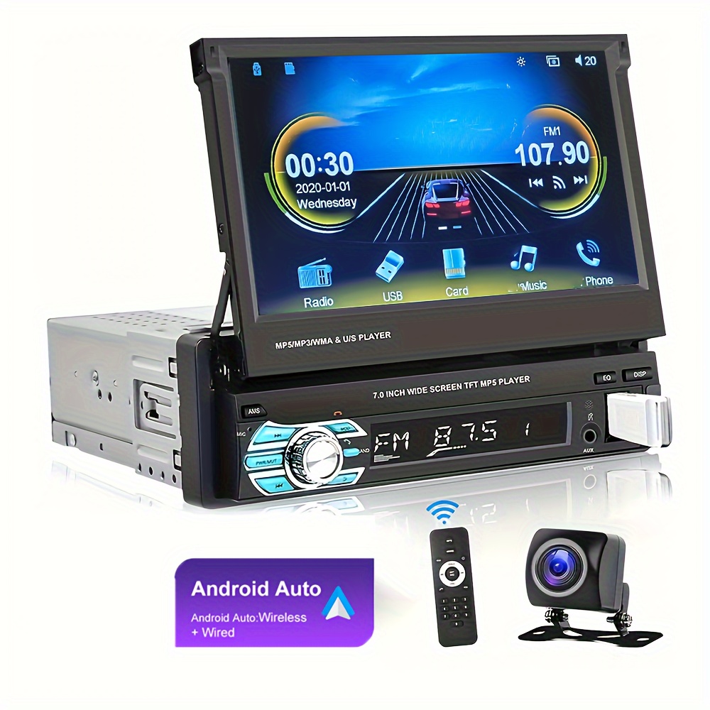 Estéreo de auto de doble DIN con Carplay inalámbrico, Android Auto  inalámbrico, radio de pantalla táctil de 7 pulgadas con cámara de respaldo