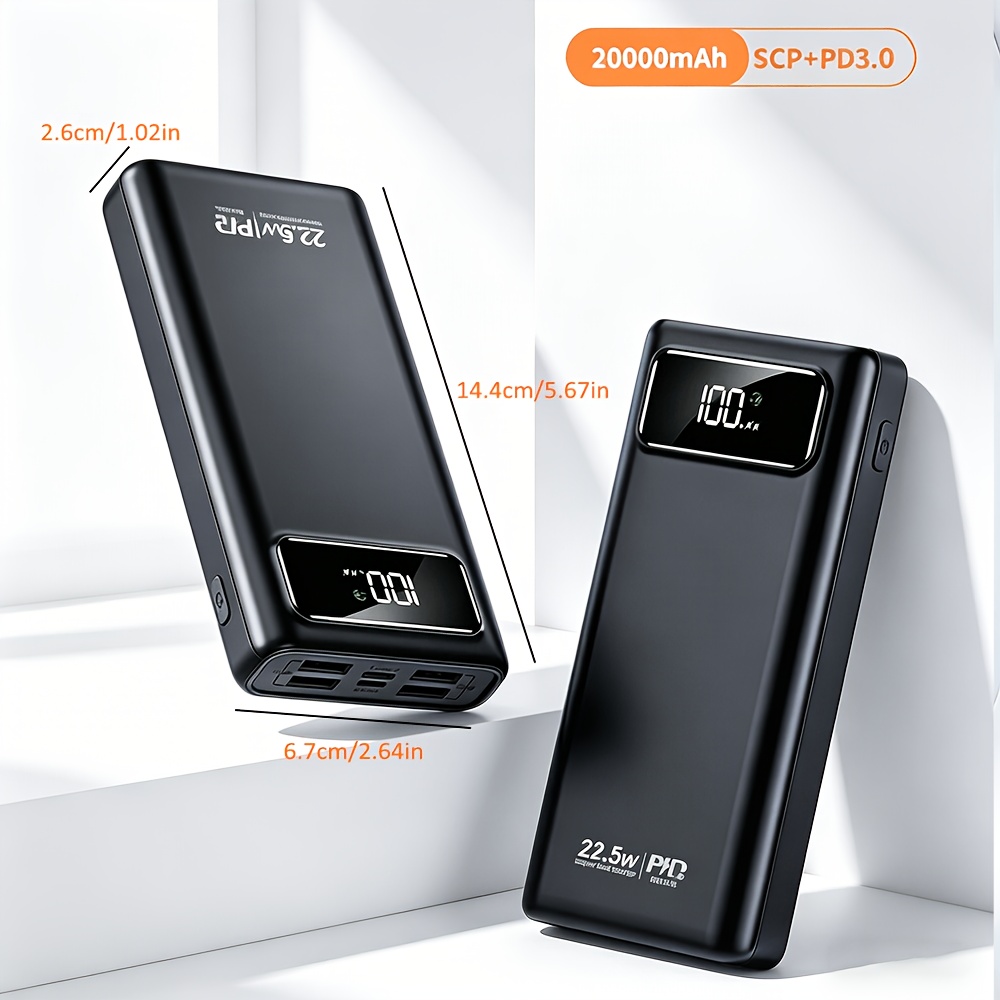 E-shop Powerbank mit 20000mAh großer Kapazität 22,5W Schnellladung, 5 Ausgänge (USB/Micro/Typ-C), kompatibel mit Mobiltelefonen, Tablets anderen