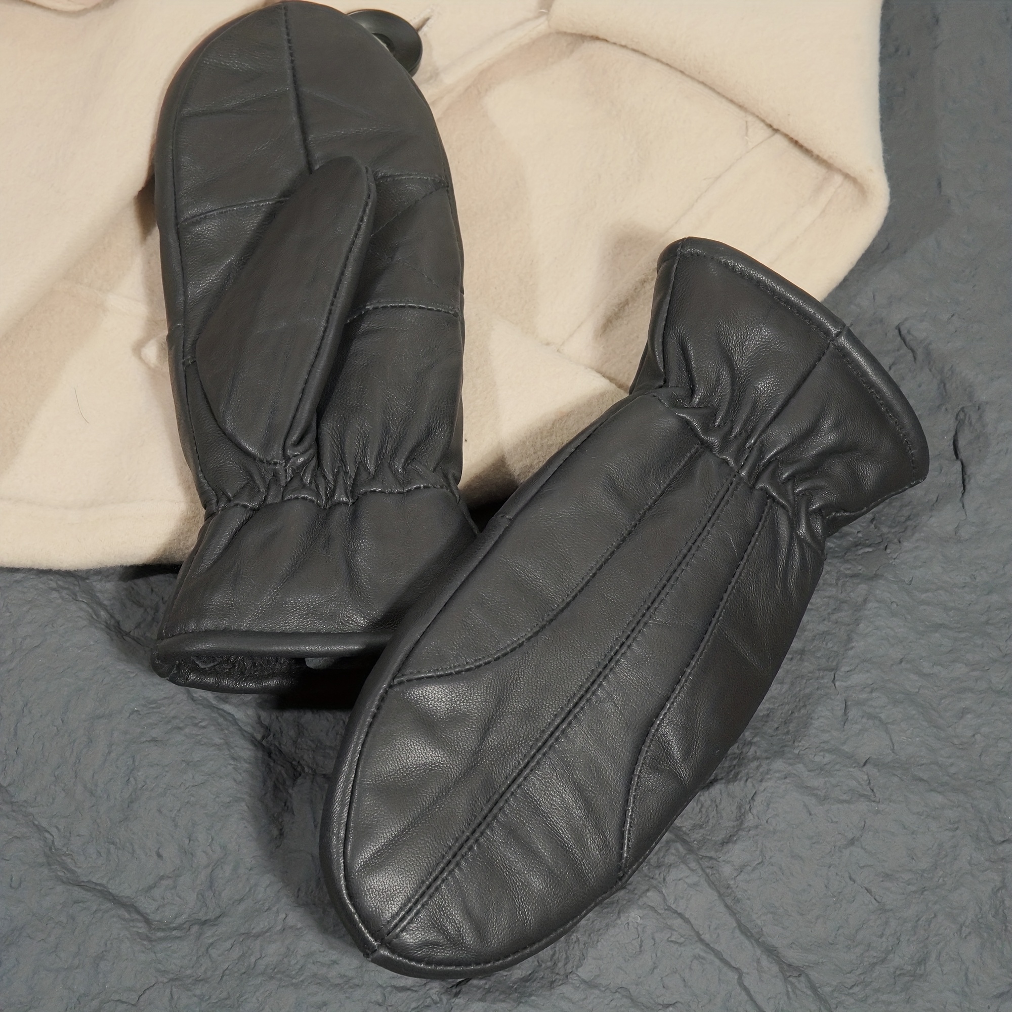 1 ud. [guantes de cuero  ] guantes de   completa de cuero de     para mujer con forro de lana | cálidos y resistentes al viento, adecuados para senderismo, running, camping y pesca | guantes deportivos casuales para exteriores -   de invierno  