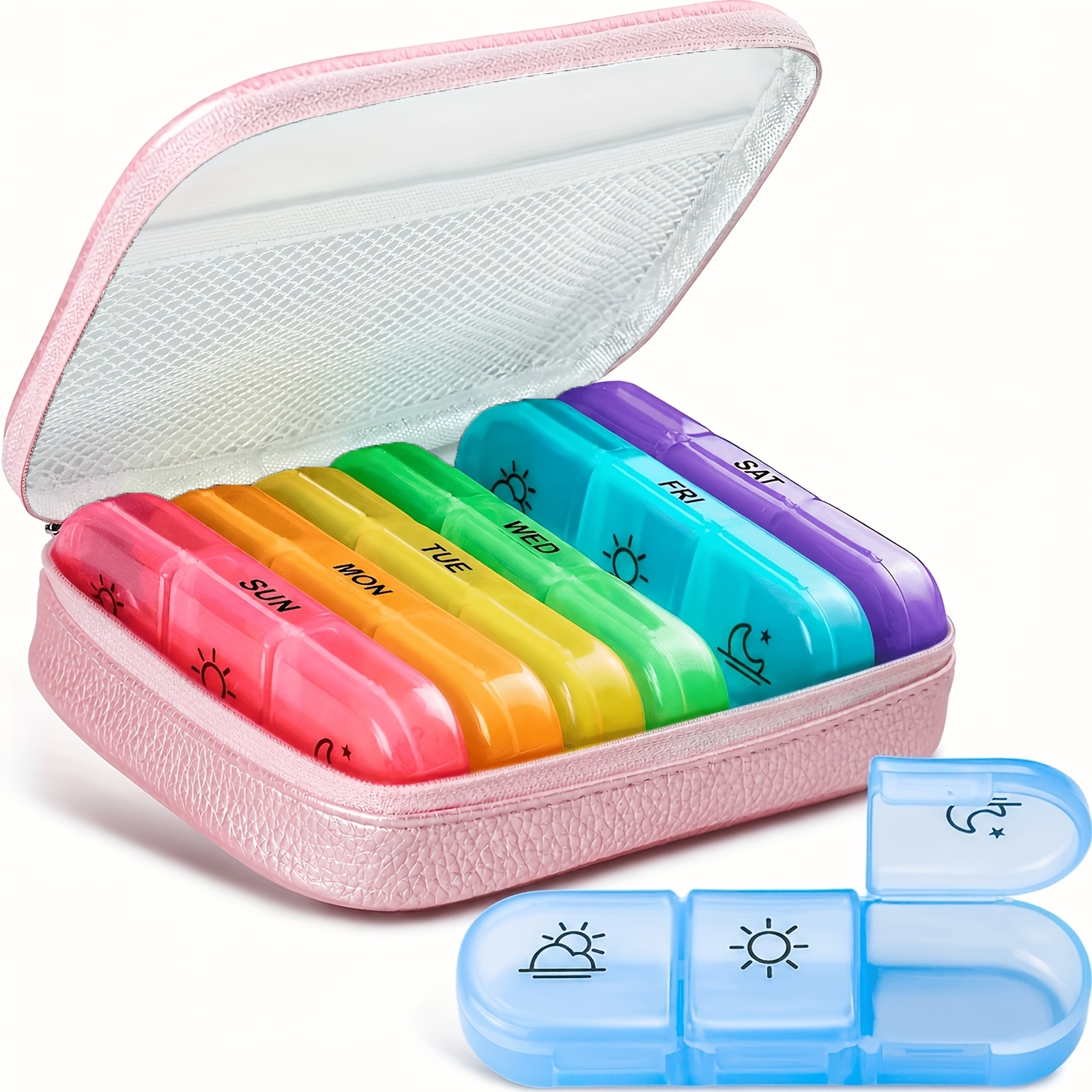Image of Weekly Pill Organizer 3 Times A Day, Portable 7-day Pill Box With A Faux Leather Bag For Travel, Pill Case With Removable Individual Pill Containers To Hold Vitamins, Fish Oils, Supplements