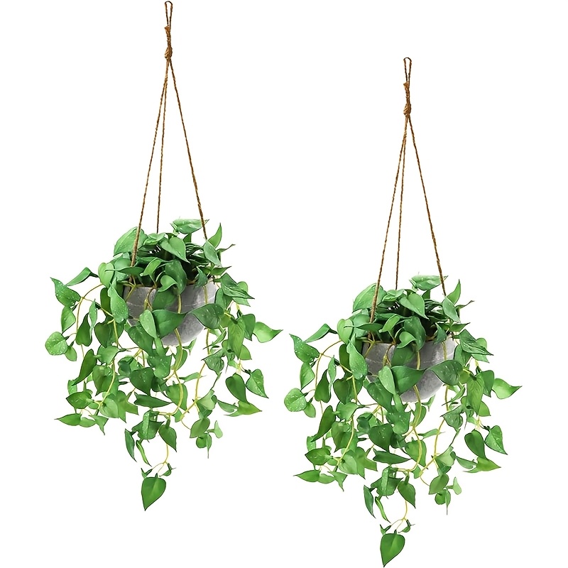 2pcs Artificial Hanging Plants With Pots, Basket For Indoor And Outdoor Decor, Wall-mounted Decoration, Fake, Flowers