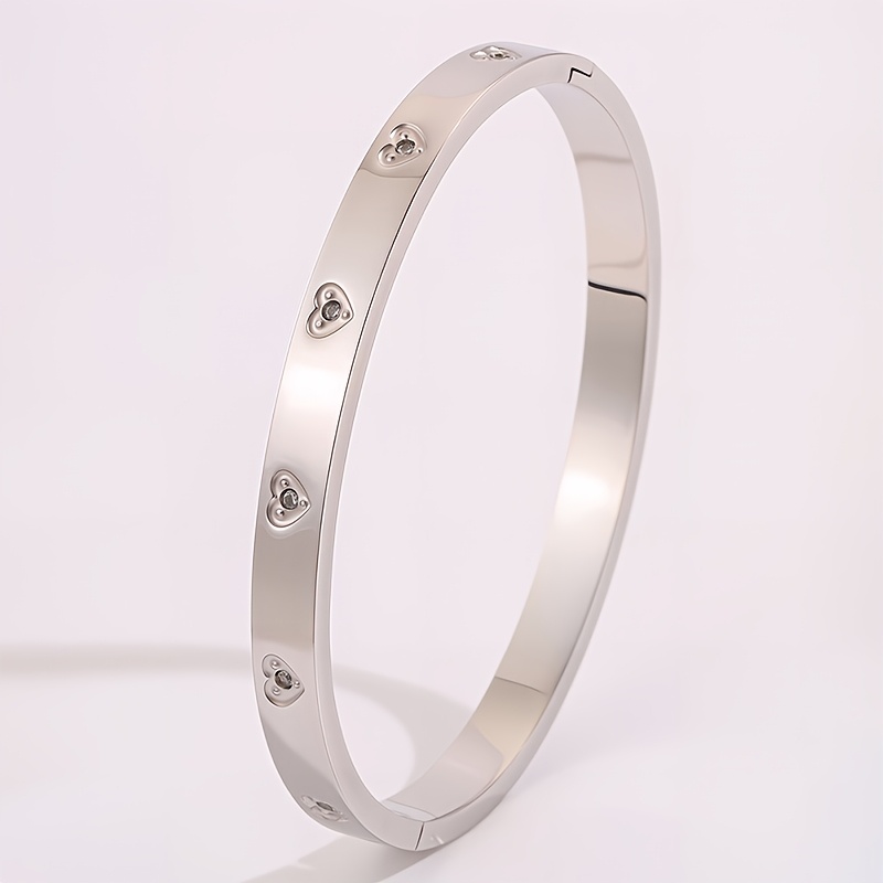 2pc Women's Open Rectangular Links & Silvery Heart Band Bracelet Set