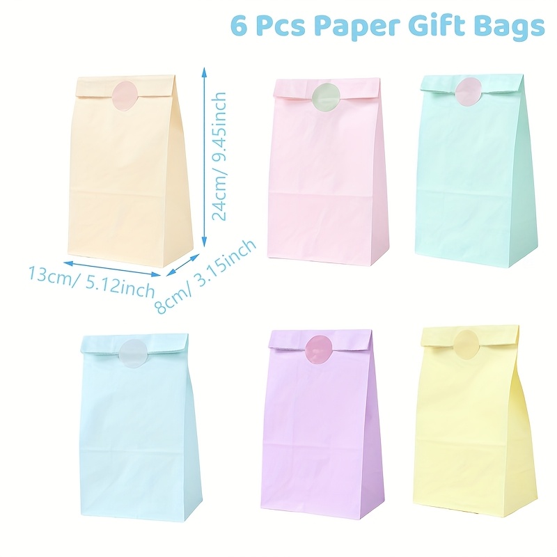Image of 6pcs, Vibrant Paper Gift Bags, Colorful Packing Bags, Happy Birthday Party Decoration Bags, Wedding Party Decor Solid Color Bags, Baby Shower Party Supplies, Event Party Gifts Packaging Bags