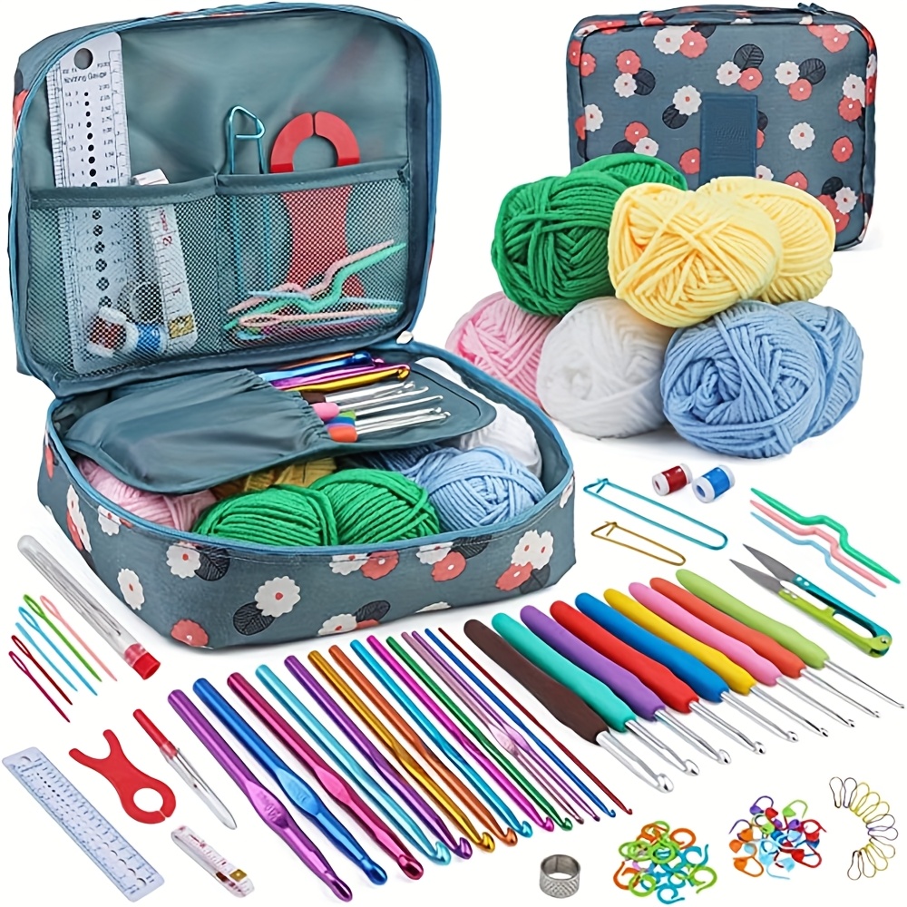 

107pcs Knitting Kit For Beginners, Adult Crochet Set With Ergonomic Hooks, Polyester Yarn, Travel Craft Diy Knitting Supplies, All - Mixed Color Accessories