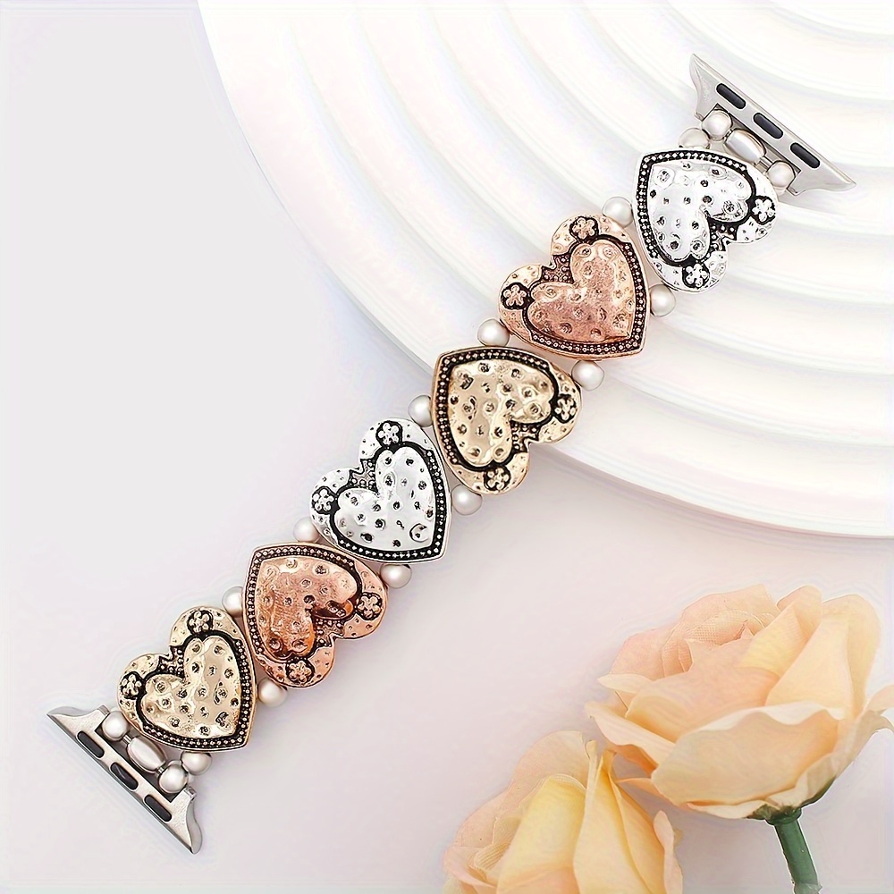 

A Minimalist Heart-shaped Pattern Chain Strap Suitable For Apple Watch 38mm 40mm 41mm 42mm 44mm 45mm 49mm, A Vintage Metal Bracelet Strap Compatible With Iwatch Se 6 5 4 3 2 1, Valentine's Day Gifts.