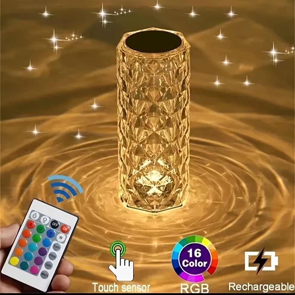 TEMU 1pc Crystal Lamp, 16 Color Changing Table , Rgb Night Light, Touch Lamp Romantic Rose Table Lamps For Living Room Christmas Lamp Decor,