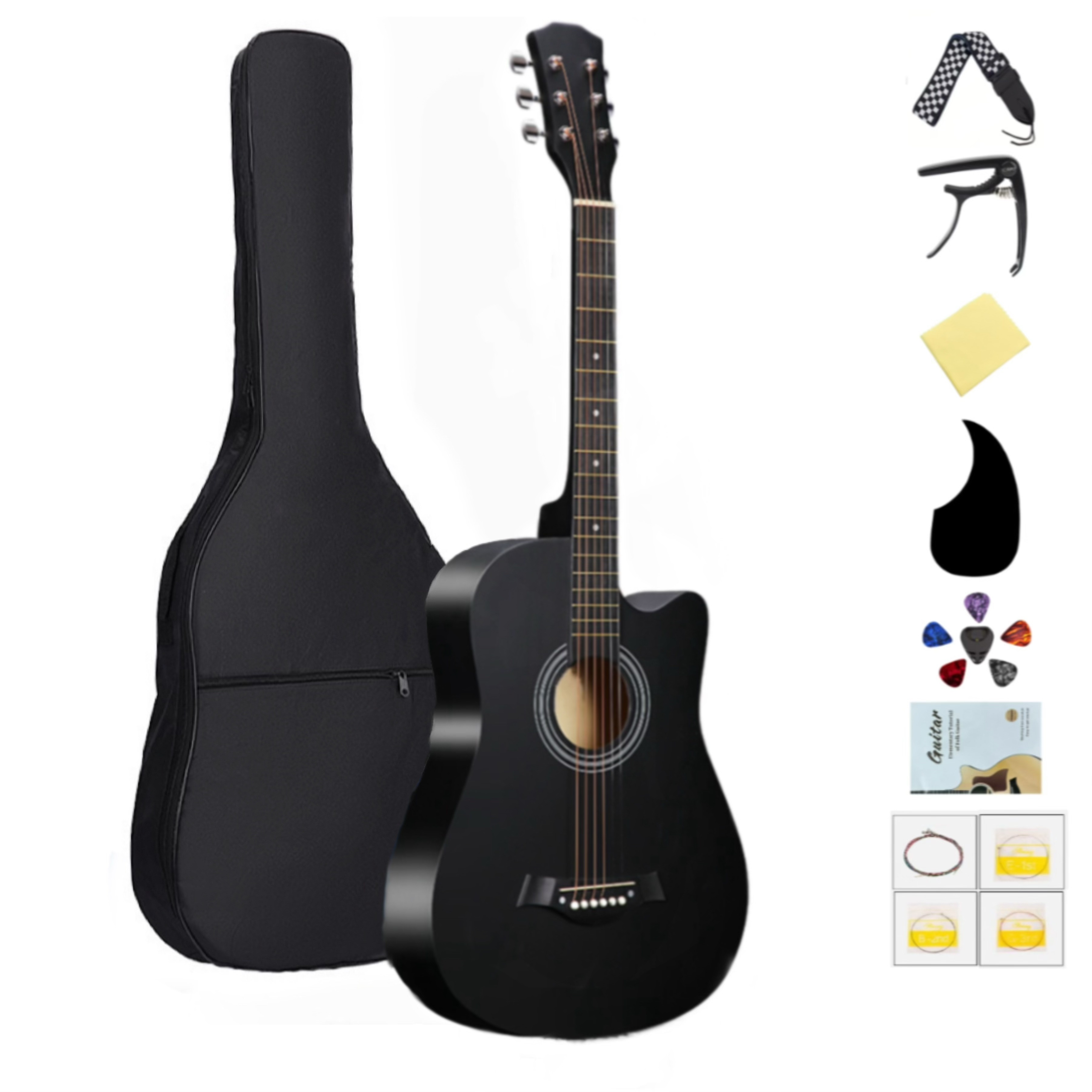 

Complete Beginner's 38-inch Acoustic Guitar Set In - Includes Case, Strap, Tuner, Picks, Guard, Strings, And Cleaning Cloth - Laminated Neck & Abs - Ideal For Learning To Play