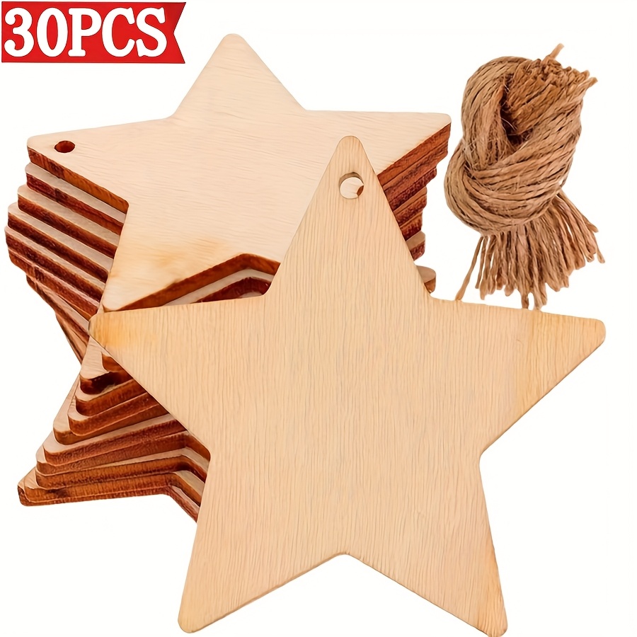 Image of 30pcs Stars - Diy Paintable Blank Wooden Hanging & Tabletop Decor Suitable For Christmas, Weddings, Birthdays, Easter - Artificial Craft For Parties, Events, Rustic - Handmade Craft Gift