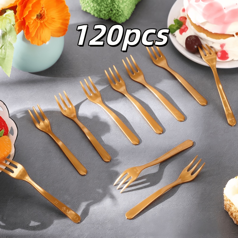 Image of 60pcs/120pcs, Mini Fruit Forks, Mini Dessert Birthday Cake Forks, Suitable For Weddings, Mother's Day, Desserts, Cakes, Fruits, Elegant Tableware Additions, Exquisite Afternoon Tea Tableware