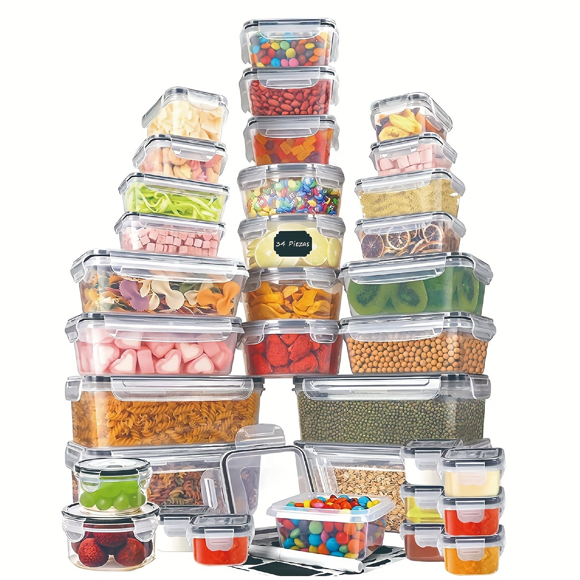 

34-piece Kitchen Storage Set: Microwave-safe, Reusable Plastic Containers With Lids - Perfect For Fruits, Vegetables & Meats Food Storage Containers With Lids Food Storage Containers