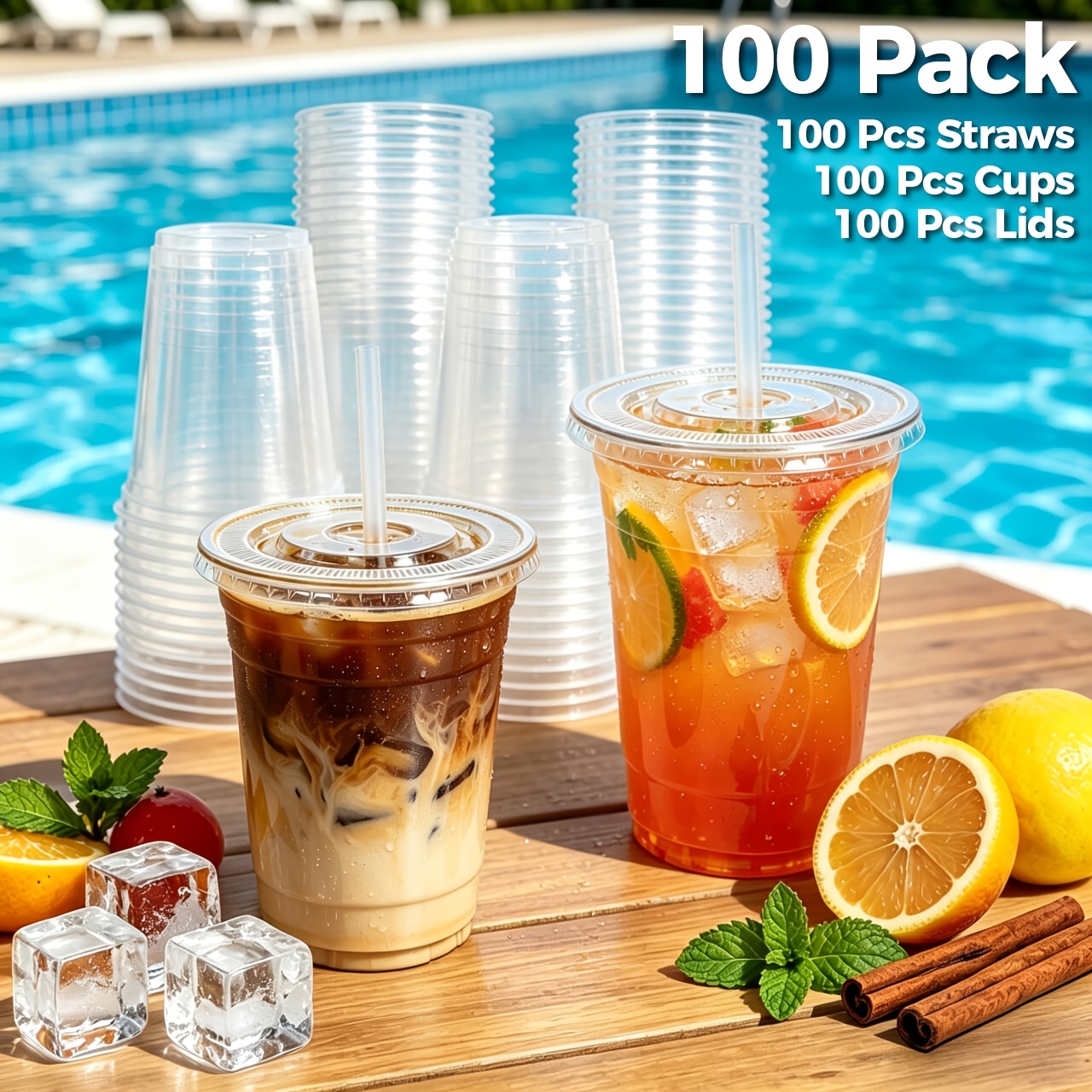 100pcs   cups with lids and straws plastic cups party cups coffee cups for   bubble tea   cups lids straws 16oz 20oz 24oz for graduation ceremonies parties birthday dinners camping trips bbq