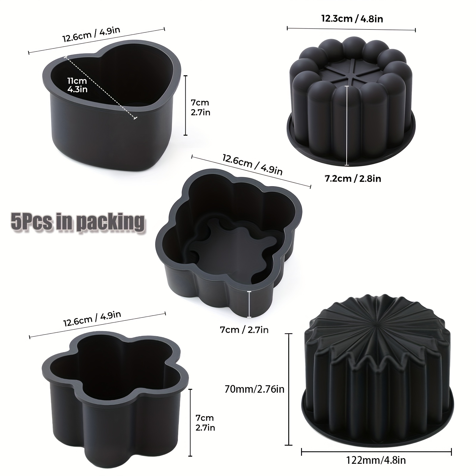 Set Of 5 Silicone Mousse Molds, Round Silicone Cake Molds, Thick Black Cake Molds, Suitable For Making Mousse, Desserts, Cakes, Baking, Jelly, And Pudding