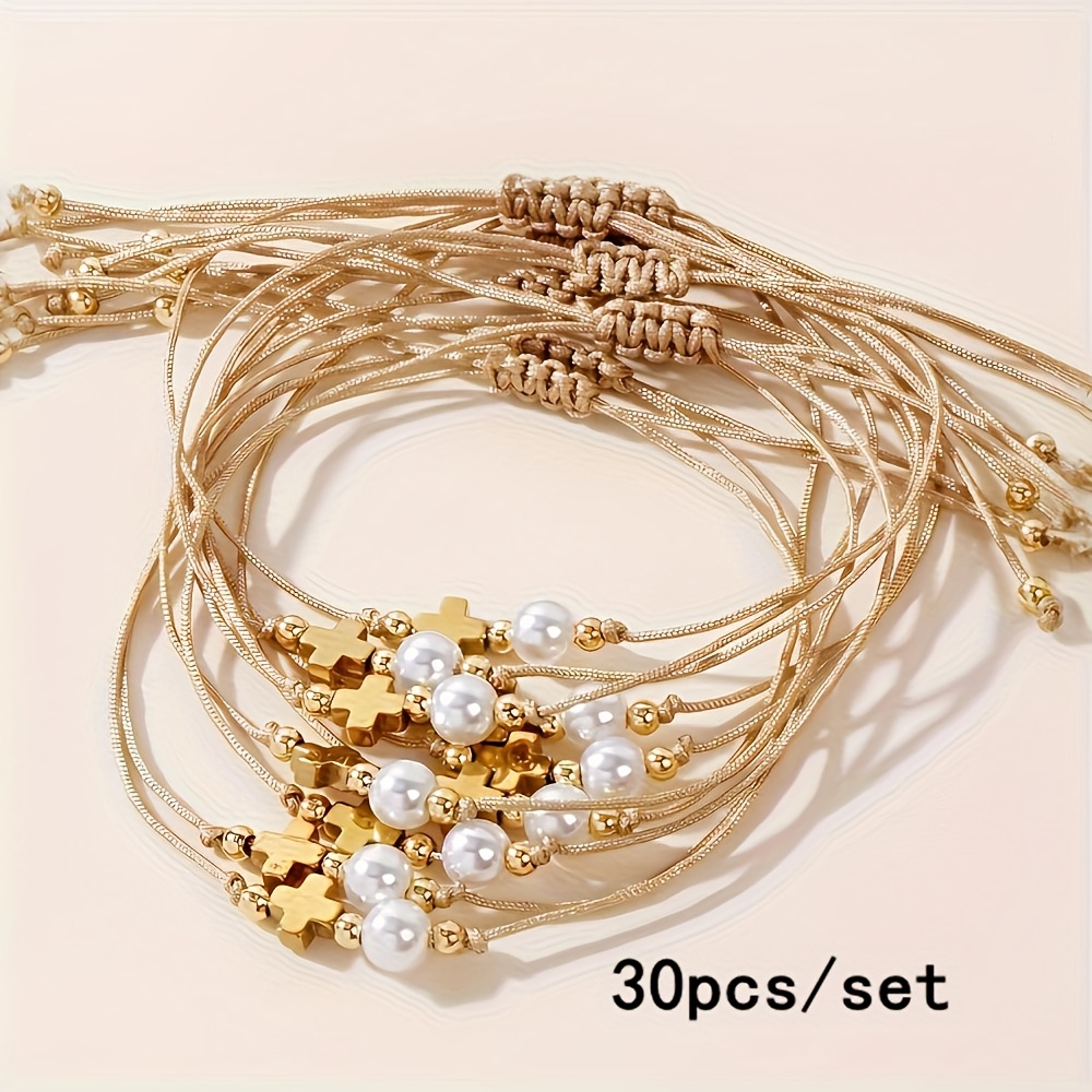 Image of 30pcs/set Women's Woven Bracelet, Women's Cross Element Adjustable Bracelet, Suitable For Religious Group Activities, Wear,.
