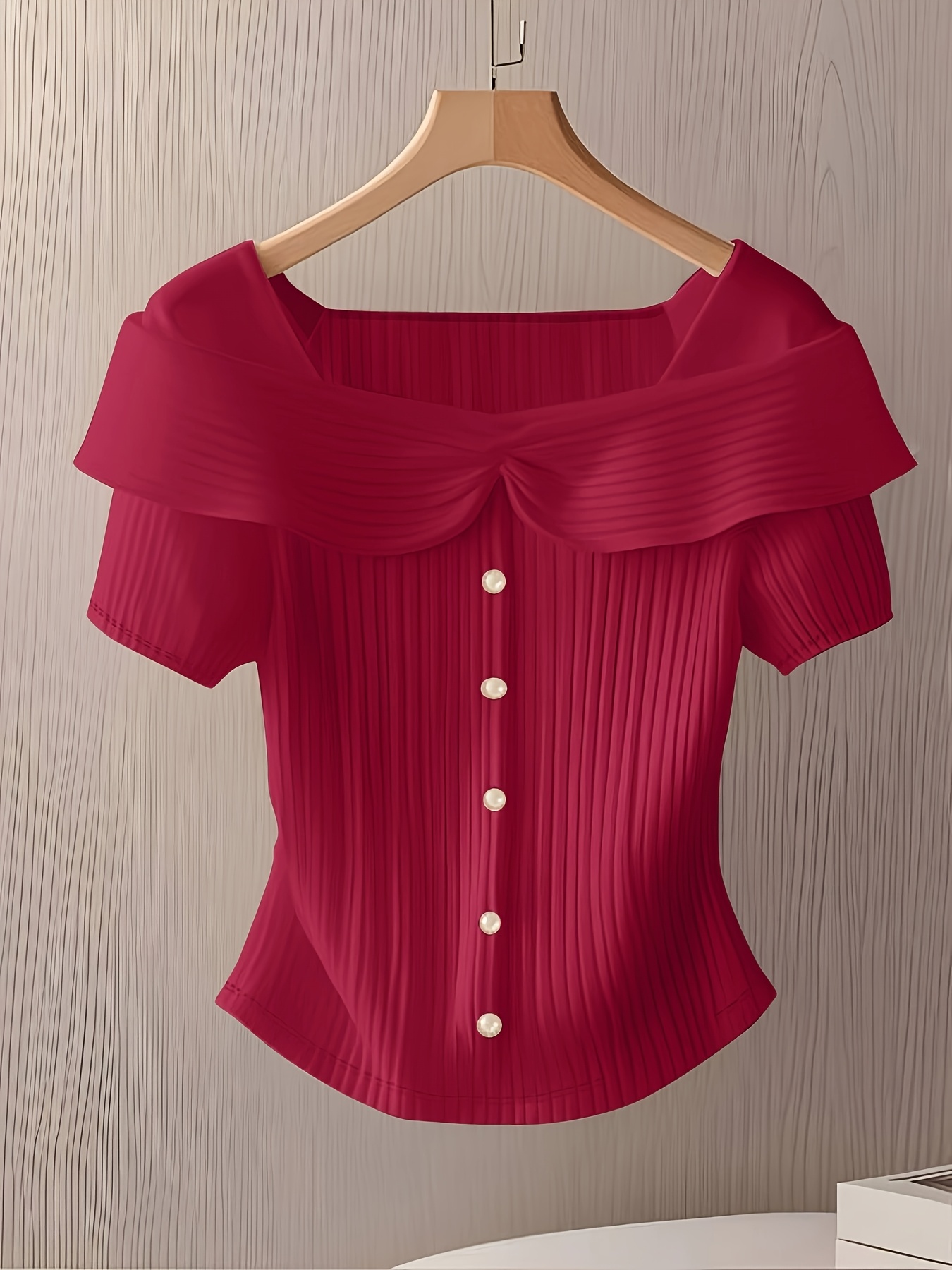 Women's Summer Short Sleeve Top - Elegant Middle Eastern-Inspired Button-Front Design, Lightweight Breathable Fabric, Machine Washable Solid Color Blouse for Casual & Formal Wear, Versatile Clothing, Sophisticated Style, Ribbed Texture, Stylish Women