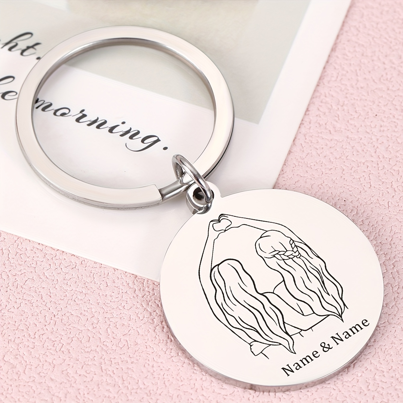 1 Stainless Steel Personalized Bff Keychain - Custom Name Engraved Cute Cartoon Best Friend , Gift For Birthday Holiday Anniversary, Durable Metal Friendship Keepsake