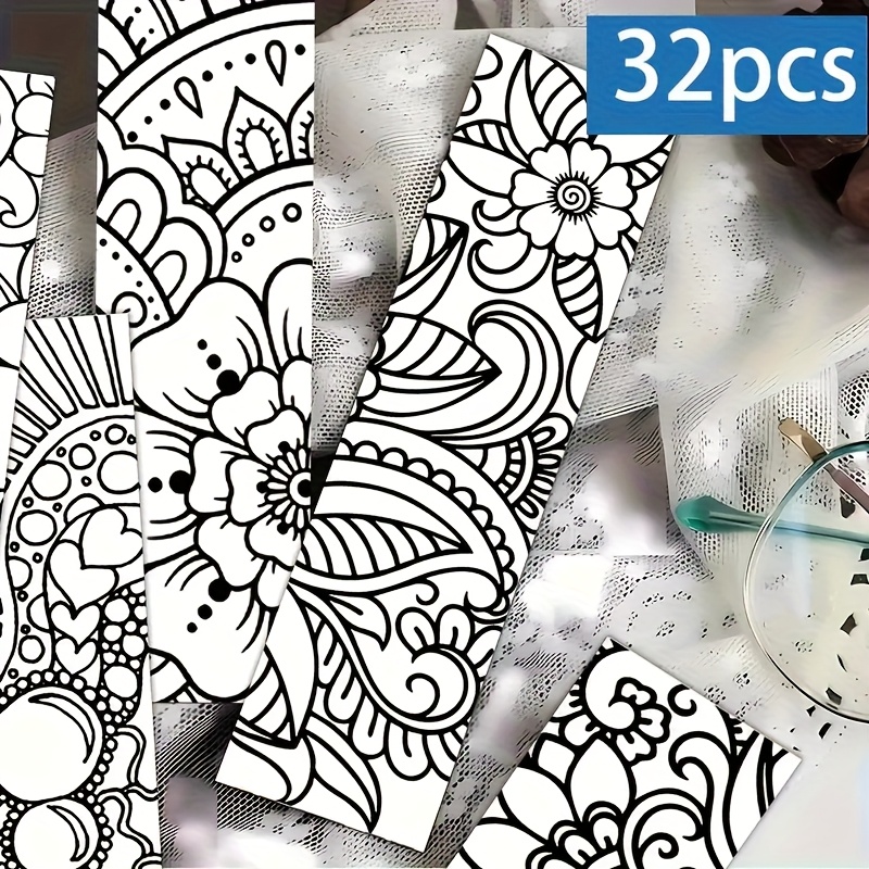 32 mandala coloring bookmark set black and   pattern with floral   coloring activities for christmas birthday