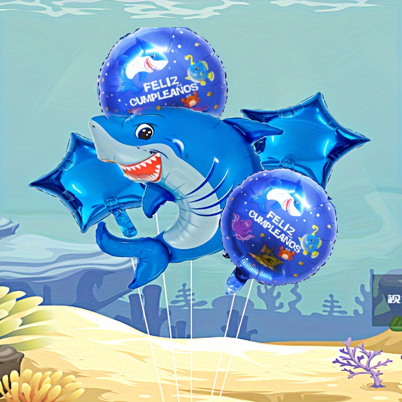 Shark Happy Birthday Foil Balloon Set Ocean Theme Birthday - Temu