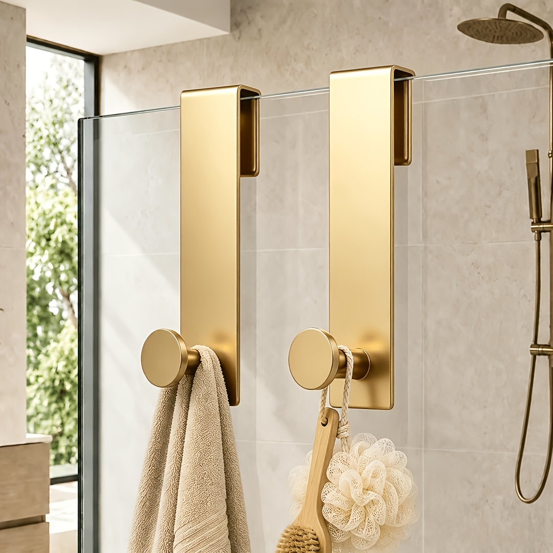 TEMU Crochet pour porte de douche en verre perçage, Crochet porte-manteau de salle de bain, Crochet de suspension pour vêtements, serviettes,
