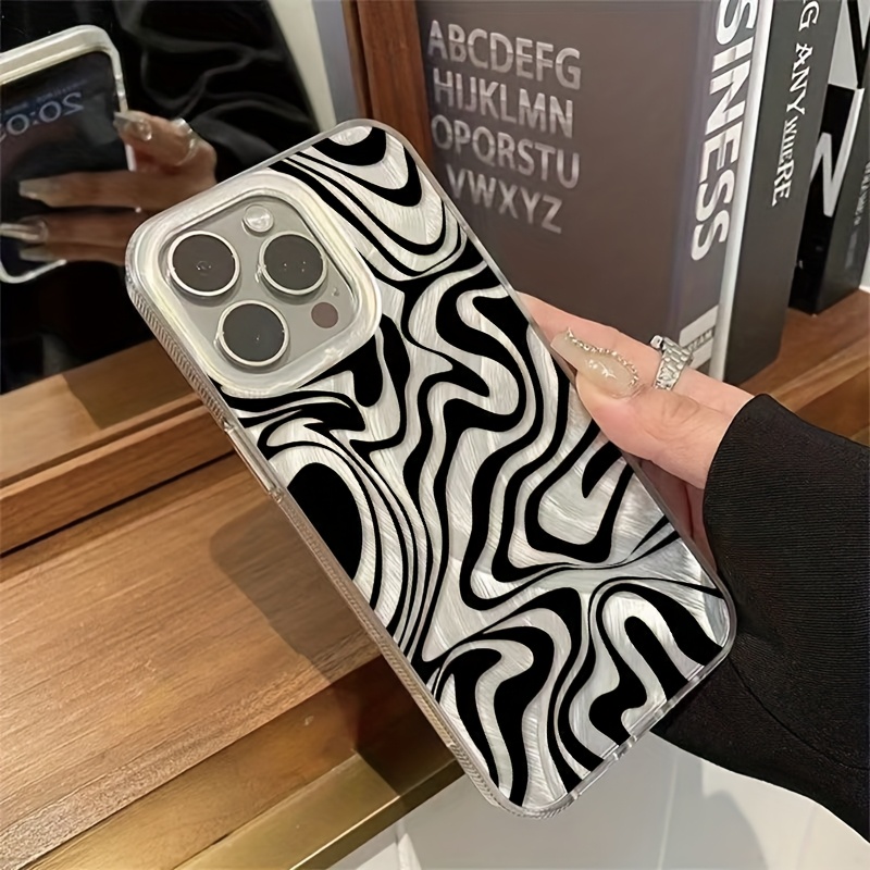 Black Zebra Pattern Feather Yarn Anti-Fall Mobile Phone Case