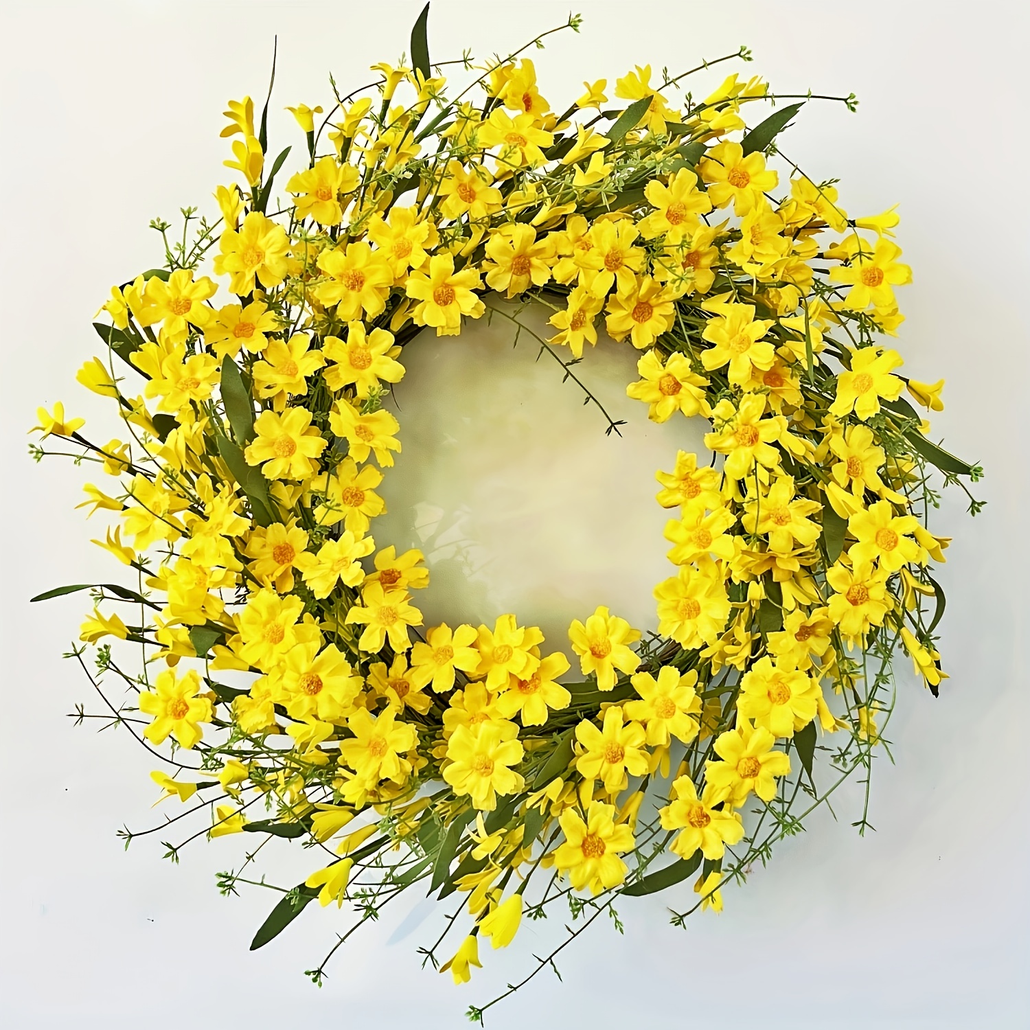 

1pc Classic Handcrafted 50cm Wreath, Yellow Artificial Daisy Lei For Front Door, Wall Hanging Floral Decor, No Electricity Needed, Plastic, Ideal For Day & Lei Day Celebrations