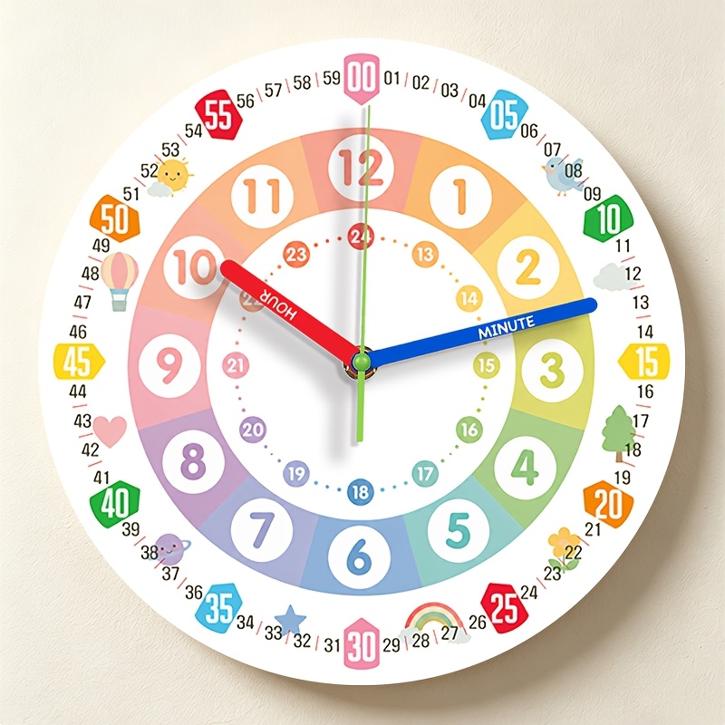 TEMU 1pc, Colorful Design Wall Clock, With 24-hour Time Display, Colorful Large Numbers, Warm Wall Clock, Suitable For Living Room And Bedroom