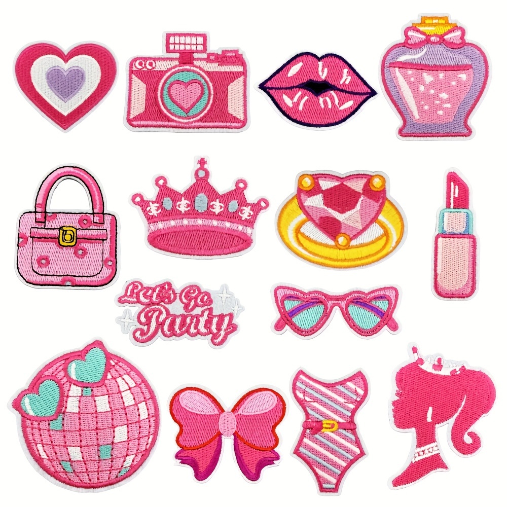 

14 Pieces Of Pink Series Embroidery Stickers, Waterproof And Oil-proof, Resistant, Ironing, Badges, Suitable For Jackets, Jeans, Backpacks, Hats,