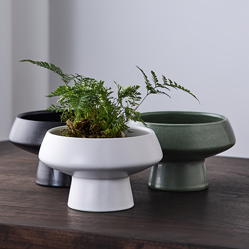 

1pc Modern -inspired Ceramic Planter - Sleek Moss Ball Design In White, Black, & Green, Lightweight With No-drainage For Indoor/outdoor Decorative Potted Plants