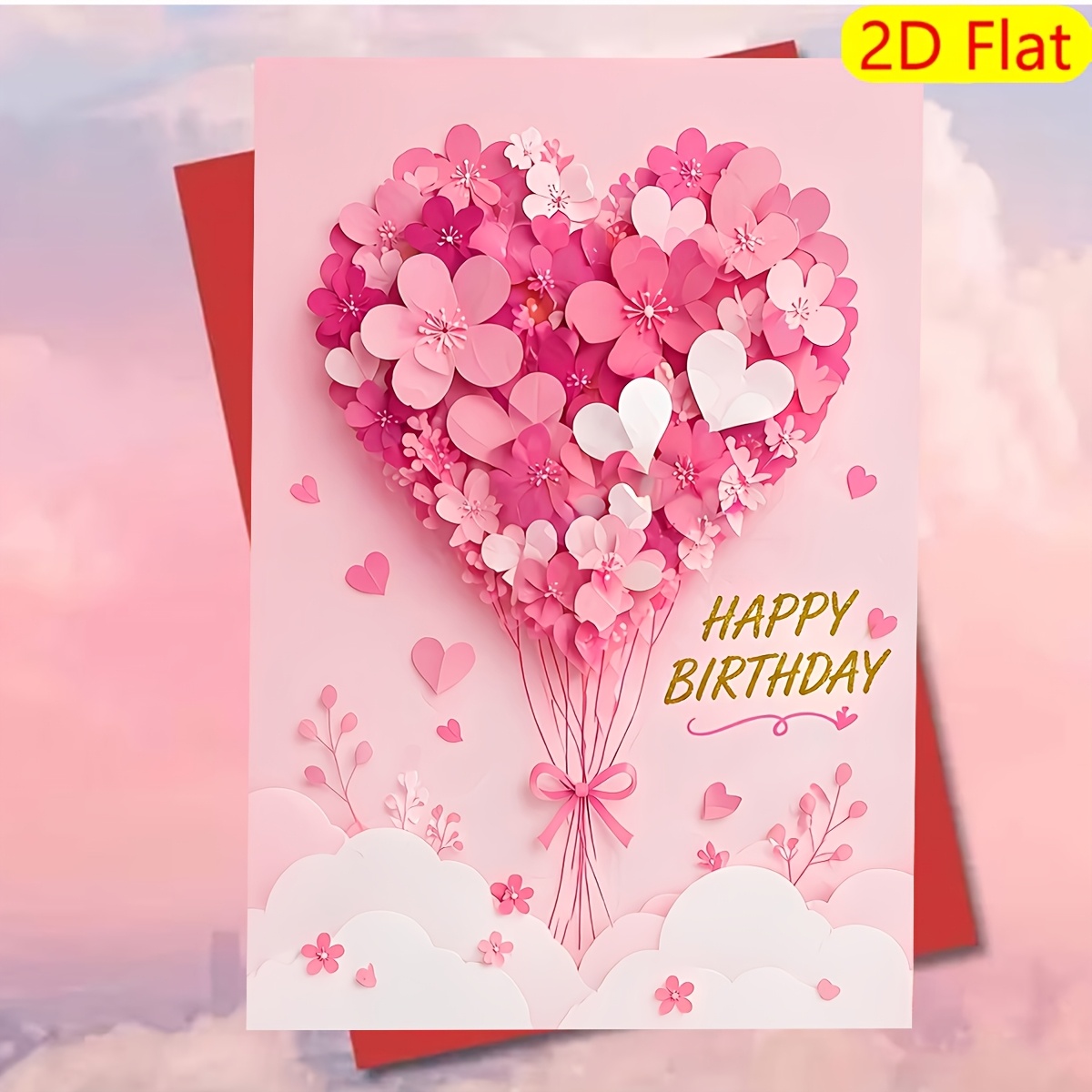 TEMU 1pc 2d Exquisite Birthday Card, Heart-shaped Made Of Flowers. This Is A Great Birthday Gift For , A Delicate Artwork Made Of Durable Paper, With
