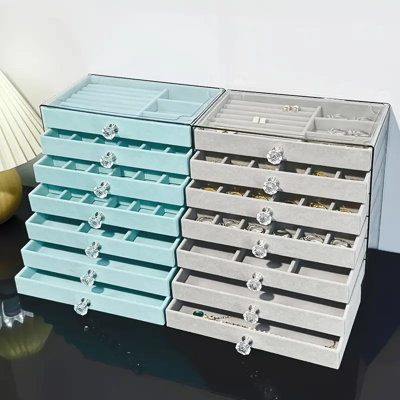 1pc elegant 7 layer large capacity jewelry organizer box with soft flannel lining light blue plastic storage case for bracelets necklaces earrings rings multi compartment design with secure clasp closure classic octagonal shape for vanity or desk jewelry boxes desktop organizer elegant organizer fabriclined drawers jewelry boxes Product details 4