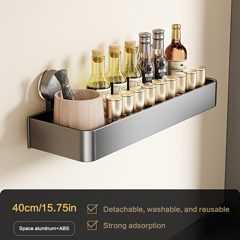 Suction Cup Spice Rack, Trace-free Seasoning Storage Box, Suitable For Wall, Refrigerator, Oven, Cabinet, No Pantry Rack And Shelving Unit, Home And Kitchen Gadget (15.75 Inches) Gray