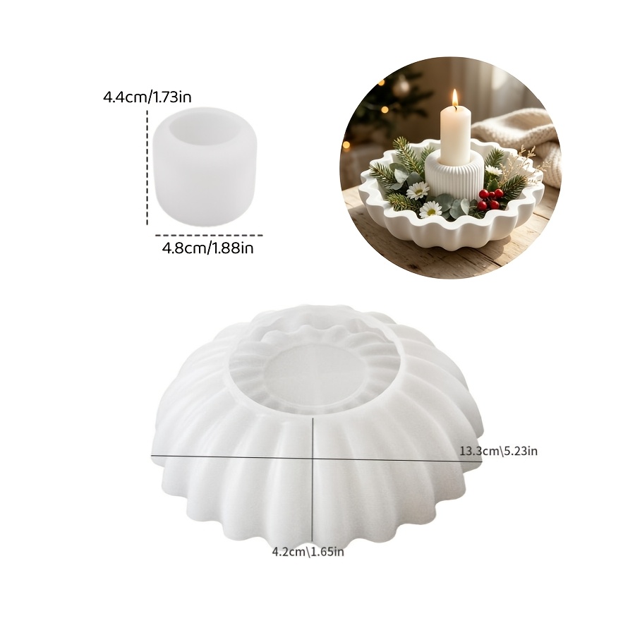 TEMU Resin Silicone Mold Set, Including 2pcs Wave Storage Bowls And Striped Small Candlestick Set, Suitable For Making -demand Plaster Candles And