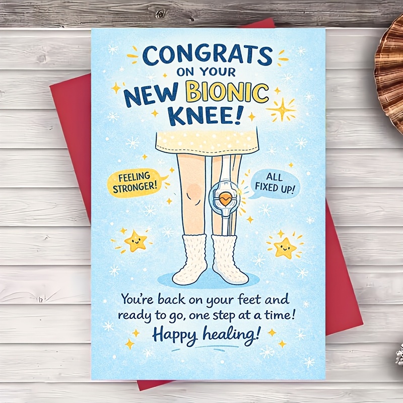 TEMU 1pc Greeting Card Get Well Card Congrats On Your New Knee Funny Recovery Greeting For Friend Family Coworker Post Surgery Encouragement Cheer Up