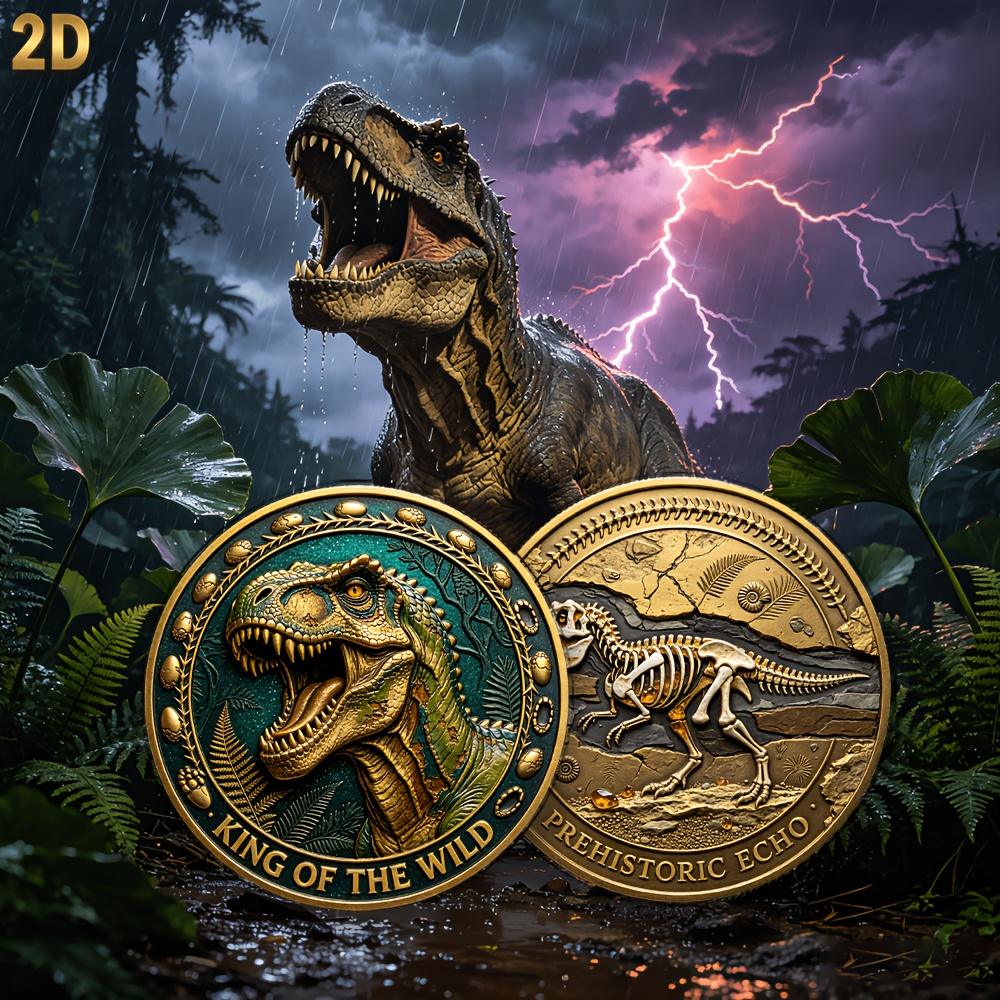 TEMU Replica Coin 1pc 1pcs 1pc Suitable For Dinosaur & Fossil Collectors - -rex Coin With Roaring -rex & Fossil Skeleton, Vintage Golden Finish