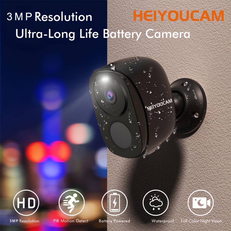 HEIYOUCAM Lauko Belaidės Apsaugos Kameros, 3MP Baterija Maitinama WiFi Apsaugos Kamera su Prožektoriumi & Sirena Signalizacija, 2 Krypčių Garso, Spalvotas Naktinis Matymas, AI&PIR Judesio Aptikimas, AI Aptikimas Namų Apsaugai, Veikia su Alexa, 2 Krypčių Pokalbis, Atsparus Vandeniui, PIR Judesio Aptikimas, Atsparus Orui, 2 Krypčių Garso Apsauga, Juoda