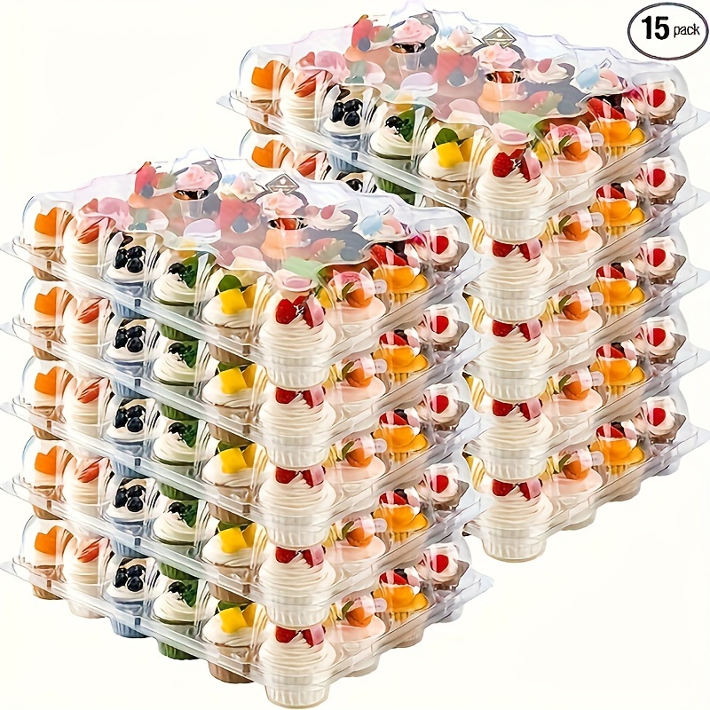 

24 Count Cupcake Containers 15 Pack Cupcake Holders Plastic Clear Disposable Cupcake Containers With Detachable Tall Dome Lids And 360 Liners For 360 Cupcakes, Bpa Free, Stand Size