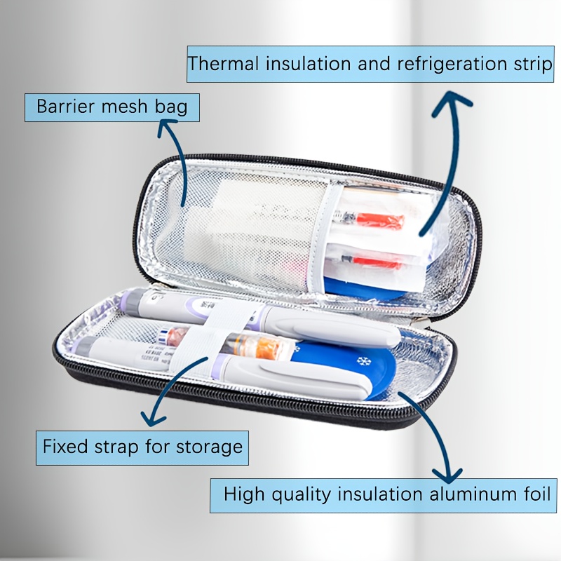 1pc Premium Insulin Cooler Travel Case with 2 Gel Ice Packs - EVA & Aluminum, Zippered Compartment for Supplies, Pens, Glucose Strips - Ideal for Outdoor Sports & Activities, Accessories