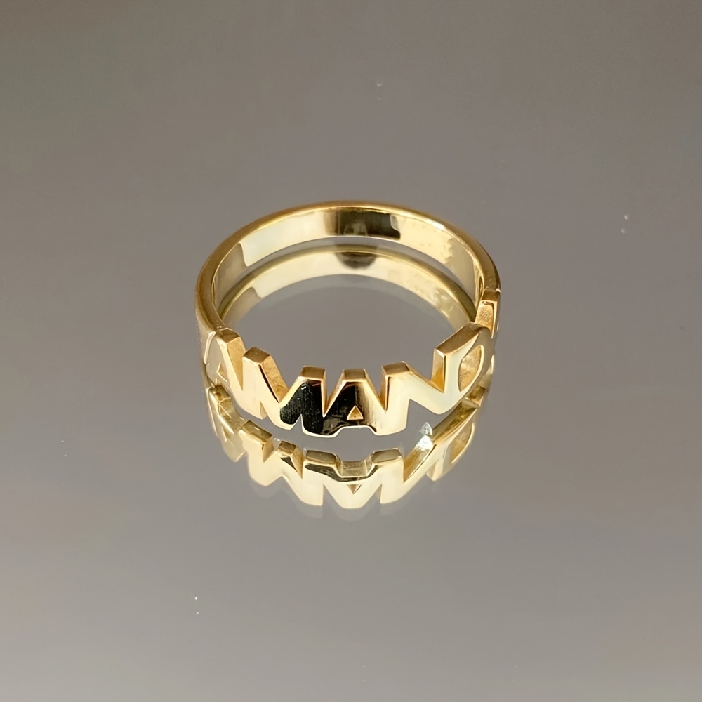 Custom Name Golden Stainless Steel Ring, Elegant Monogrammed Band