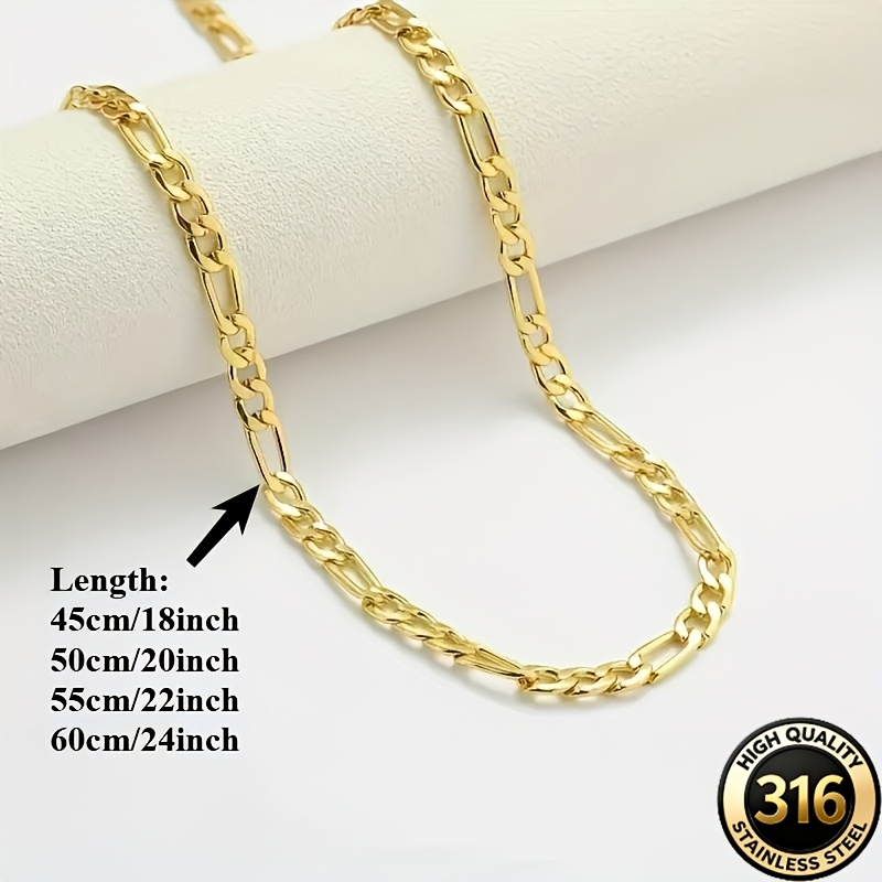 316L Stainless Steel Golden Plated Figaro Chain Necklace