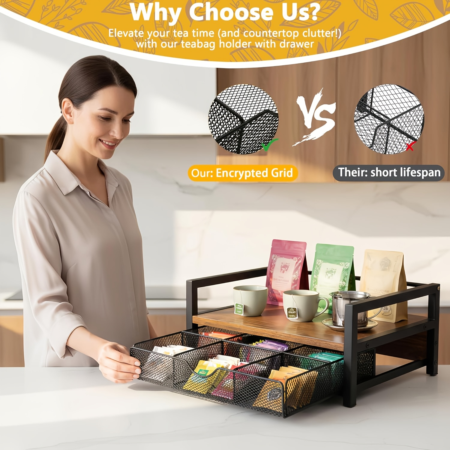 Image of Brown Tea Bag Storage Box, Double-layer Coffee Capsule Storage Rack, Tea Box Storage Display Box, Suitable For Desktop Storage At Coffee Bars, Saving Space, Suitable For Homes And Offices
