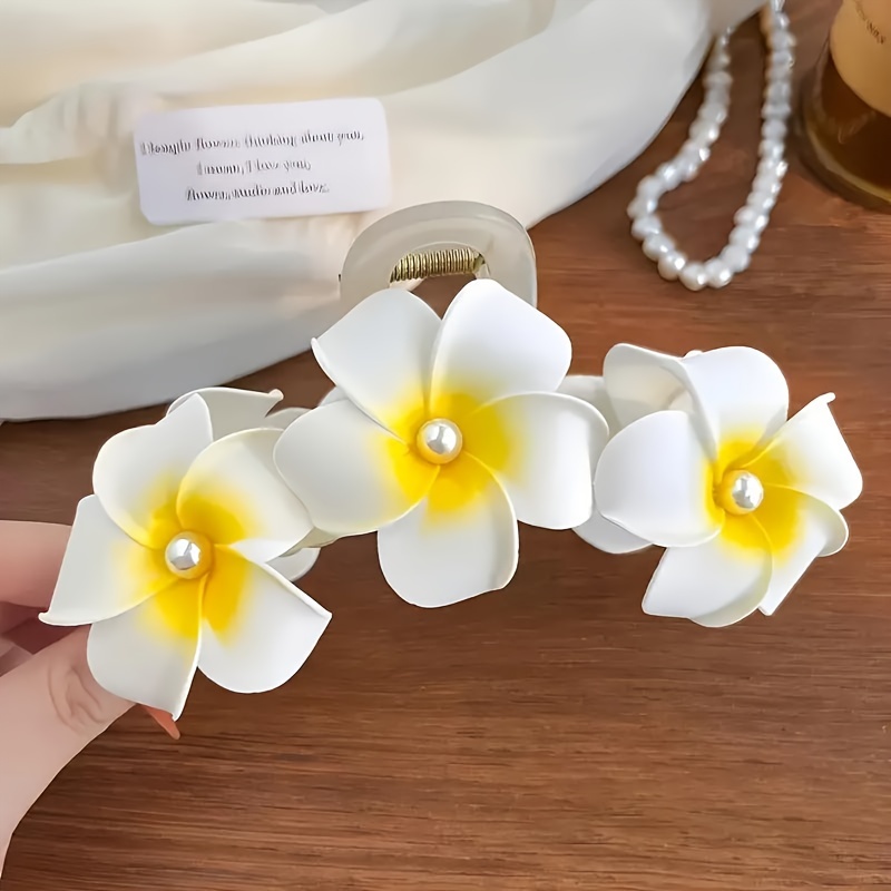 Image of Plumeria Hair Clip For Women, Dai Ethnic Hair Claw, Trendy Shark Clip For Back Of Head, Hair Accessory