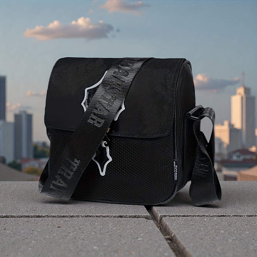 Image of Men's Large Capacity Lightweight Nylon Messenger Bag - Minimalist Black Adjustable Crossbody/ Shoulder Bag For Daily Commuting And Travel - For Easy Operation Of Phone