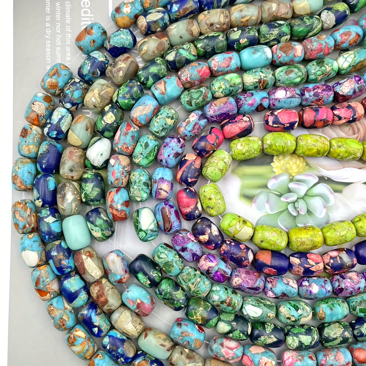 13pcs Natural Emperor Pine Bohemian Barrel Beads for DIY Jewelry