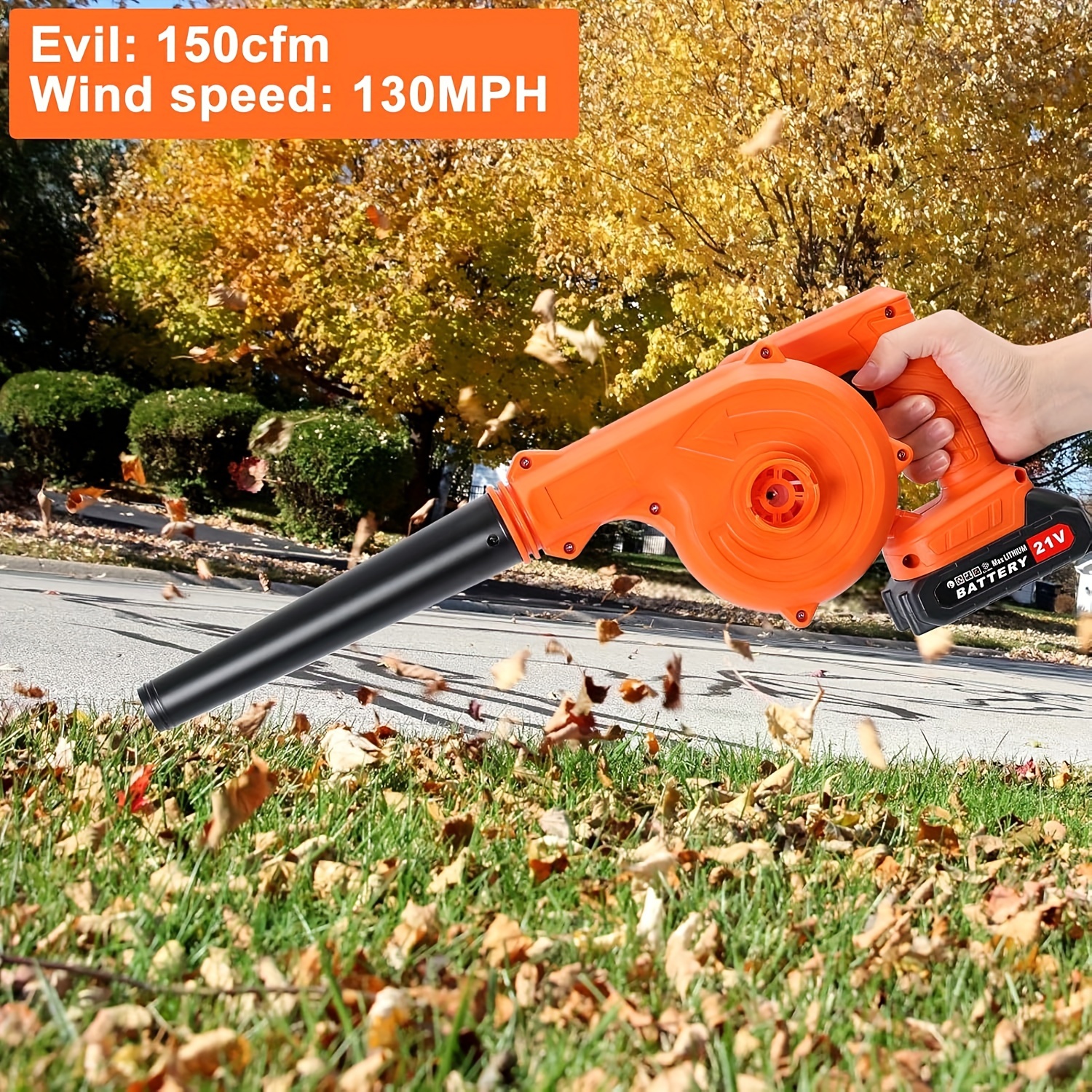 

Cordless Leaf Blower & Vacuum W/battery & Charger, 2-in-1 21v Leaf Blower Cordless, 150cfm Lightweight Mini Cordless Leaf Vacuum, Handheld Electric Blowers For Lawn Care/dust/pet Hair Orange