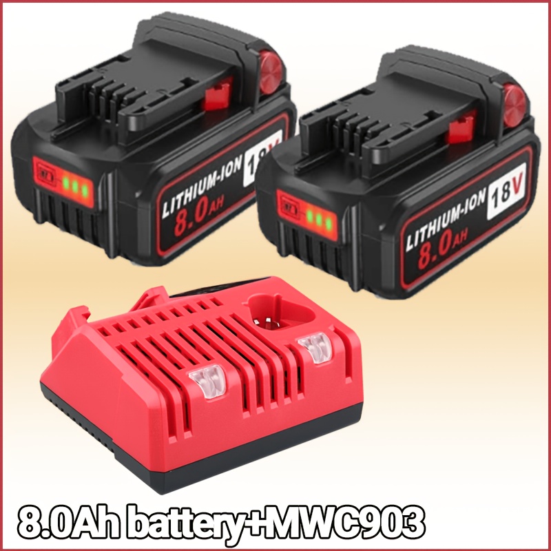 TEMU 2 Pack 8000mah 18v Mwl1810 Replacement Battery Compatible For Mwc903, 48-11-1850/1860/1880/1890/1840 Power With Led Indicator, Lithium-ion