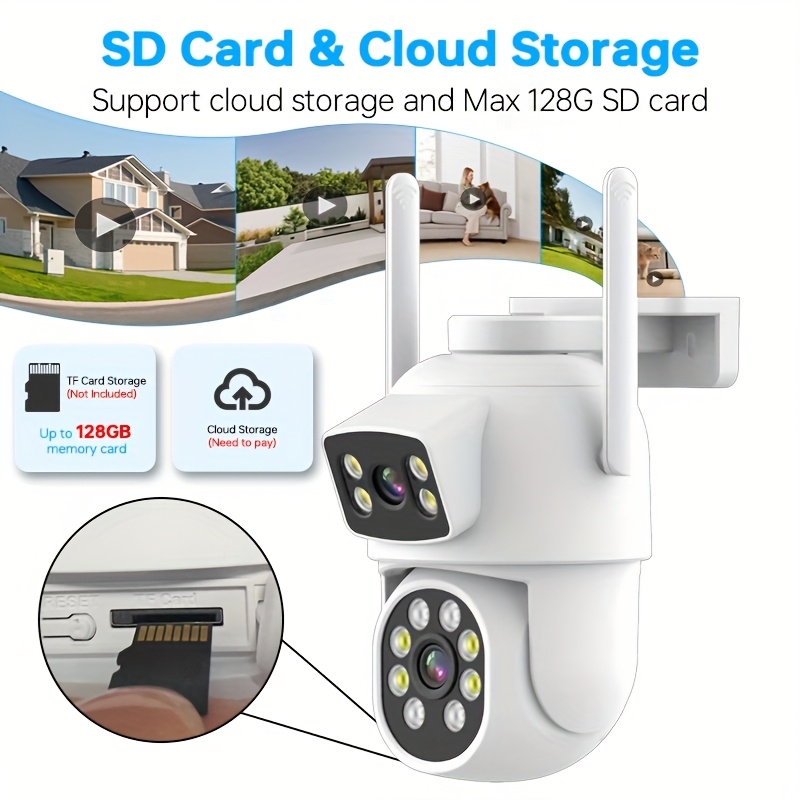 dual lens security camera outdoor 2 4g 5g wifi home surveillance camera 355 panoramic view ptz cctv camera motion detection two way audio night vision sd cloud storage requires payment eseecloud app details 9