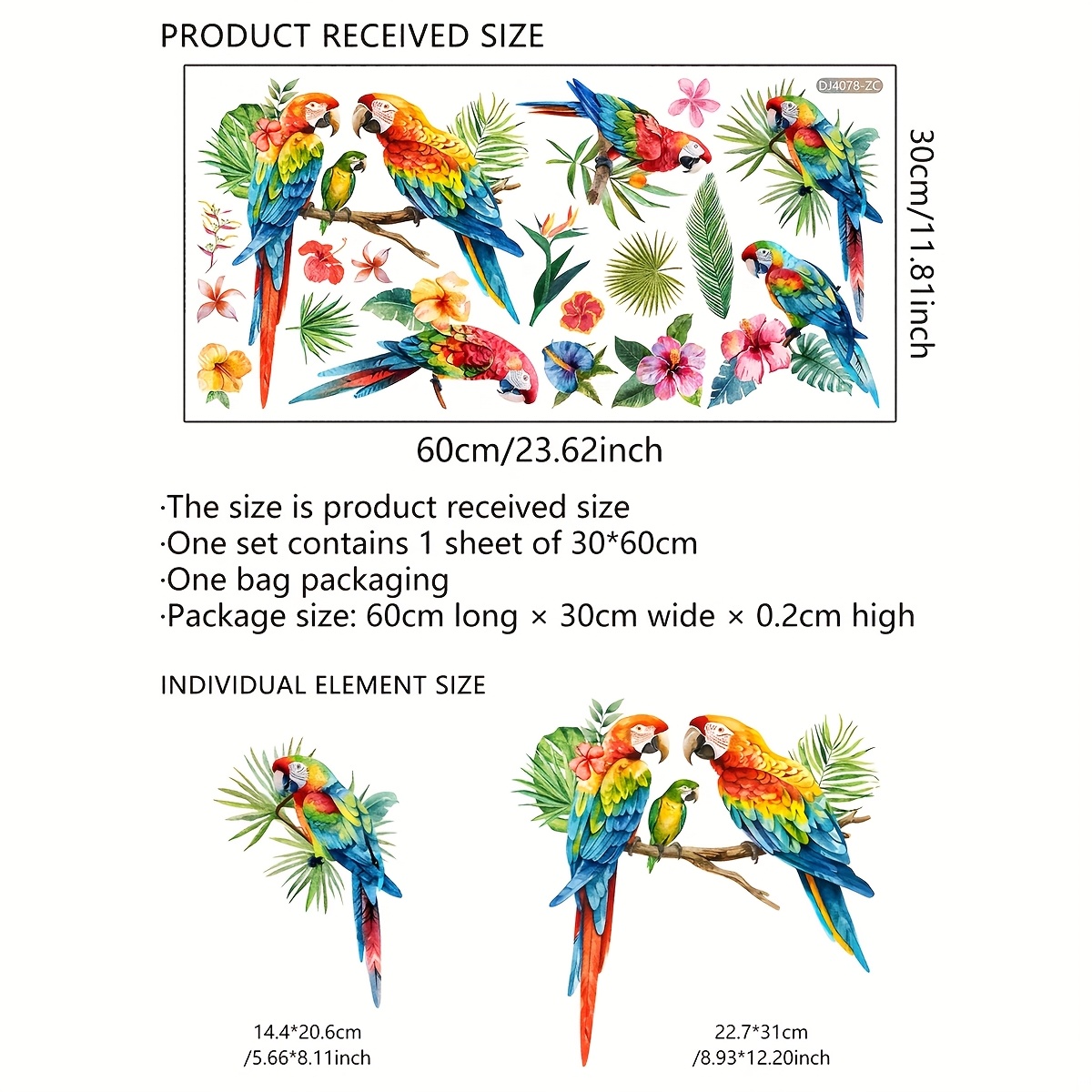Image of 1pc Floral Branch Parrot Static Glass Sticker Shop Window Glass Decor Sticker Self-adhesive Dj4078-zc
