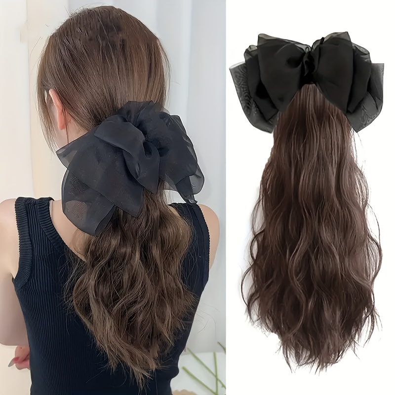 pinces à griffes synthétiques pour extensions de queue de cheval bouclées et ondulées avec une épingle à cheveux à nœud, parfaites pour améliorer les queues de cheval pour femmes et filles Détails du produit 0