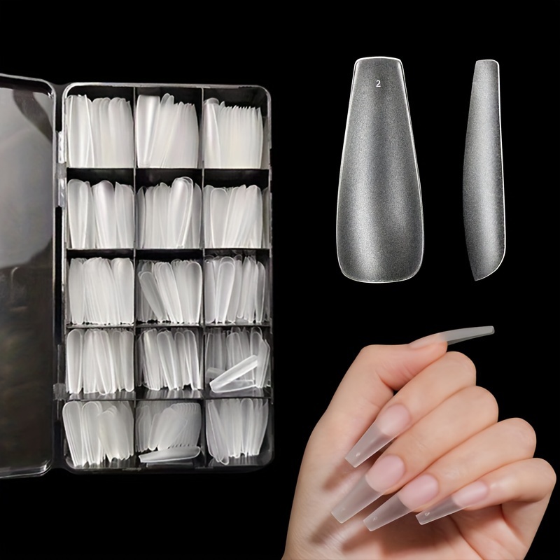 TEMU Set di Gel per Unghie a Forma di Bara Lunga, 600 Pezzi Kit Completo di Unghie Gel a Punta Lunga, Unghie Finte Acriliche Trasparenti a , Unghie